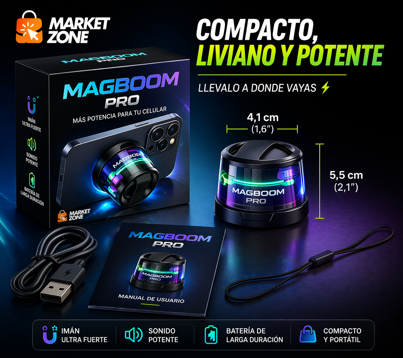 Parlante Magnético Portátil “MagBoom Pro